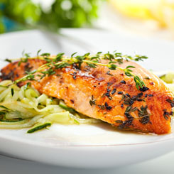 Roast salmon fillet with zucchini ribbons photo
