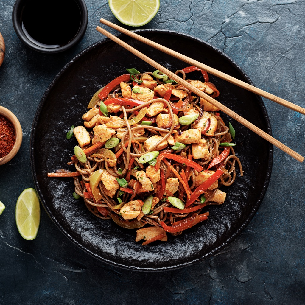 Soba noodles with shredded chicken, ginger & lime photo