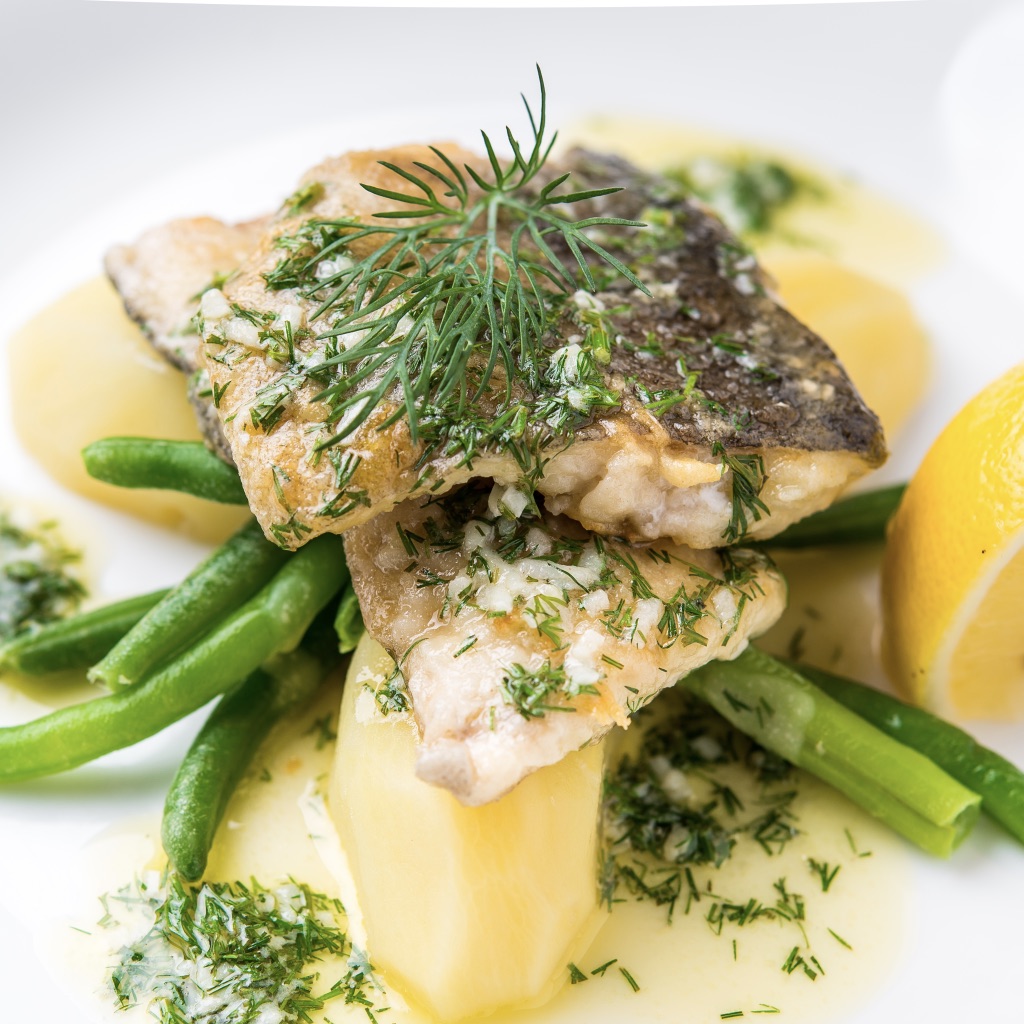 Pan-fried white fish fillets with salsa verde photo
